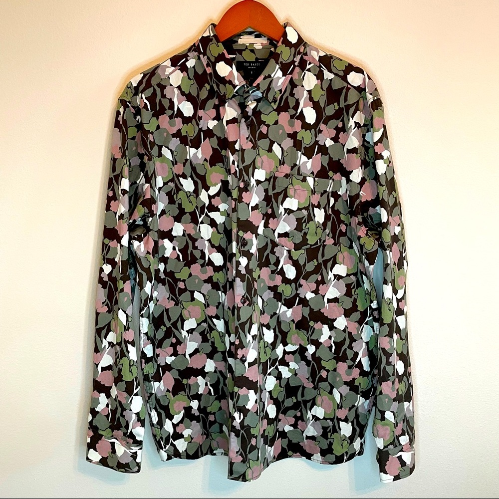 NWT Ted Baker Abstract Floral Poplar LS Shirt